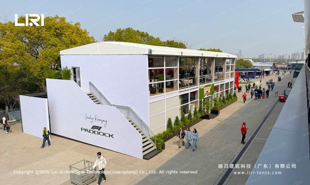 F1上海站双层气膜平顶篷房外观全景